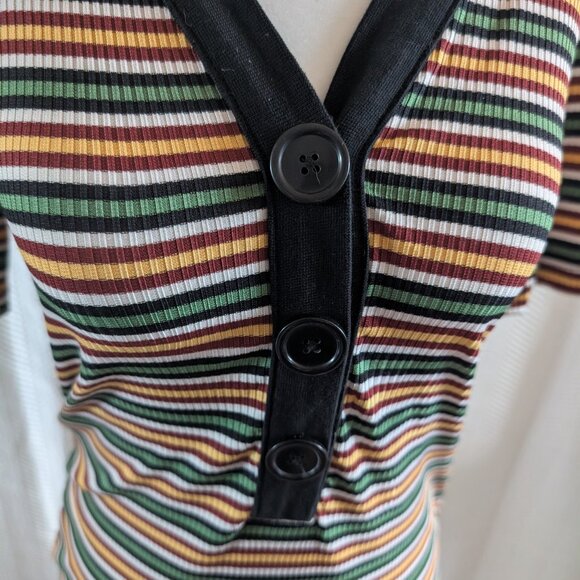 Zara NWOT Striped Stretch Midi Dress Black Green White Yellow Brown Size Medium - Picture 4 of 9